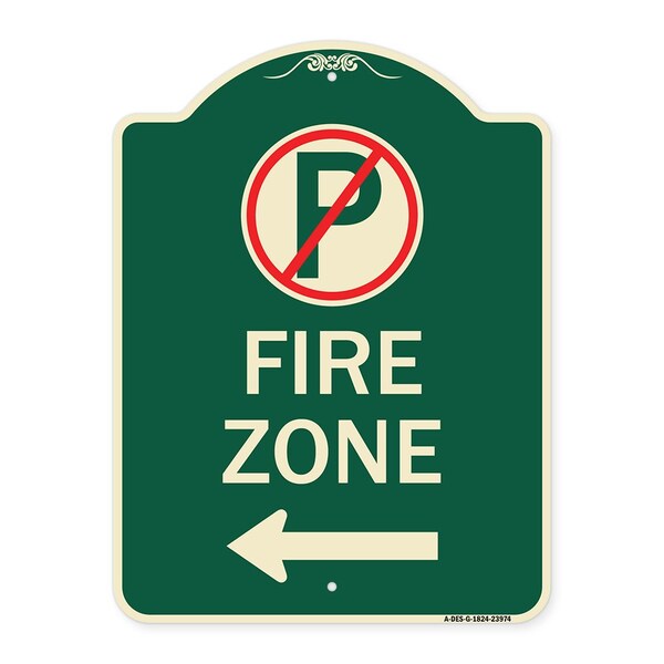 Signmission Fire Zone No Parking and Left Arrow Heavy-Gauge Aluminum Architectural Sign, 24" x 18", G-1824-23974 A-DES-G-1824-23974 - main